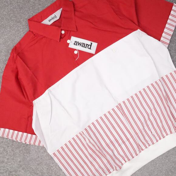 VTG 80s 90s Award Deadstock Large Red White Striped Short Sleeve Collared Shirt - Picture 9 of 10